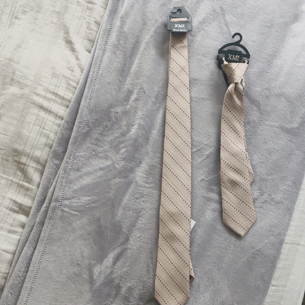 2 Multi-Dot & Diagonal Lines Woven Tie (Boys 8-20) And Zip Tie (Boys 4-7) Set